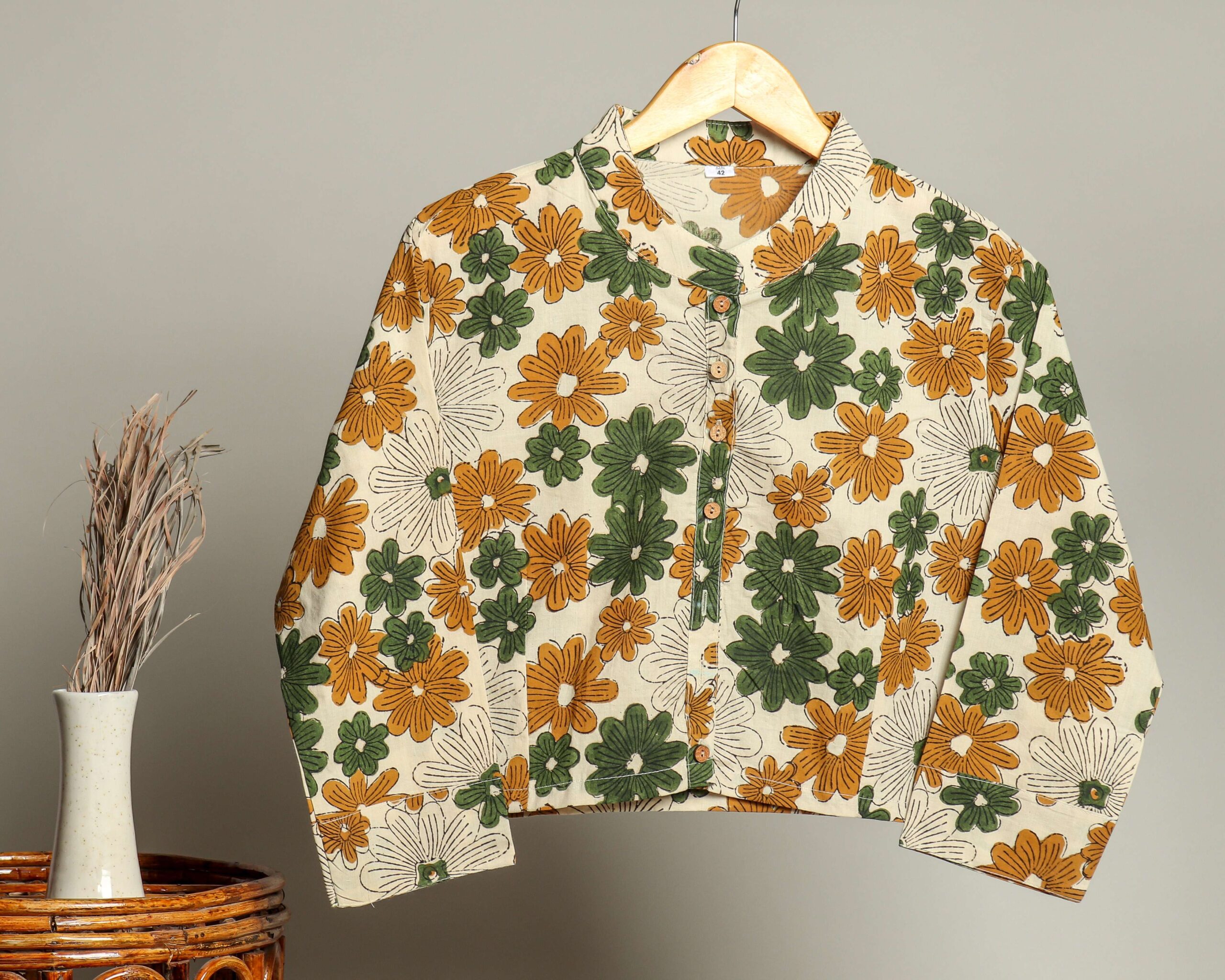 Handmade Block Print Cotton for Women ? Ethnic Floral Printed Top with Long Sleeves